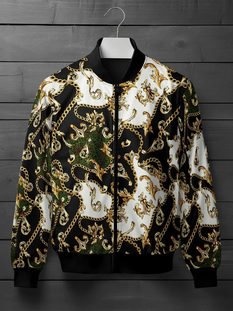 Hawaii Style Golden Texture 3D Printed Winter Zipper Jacket. MWJ-405