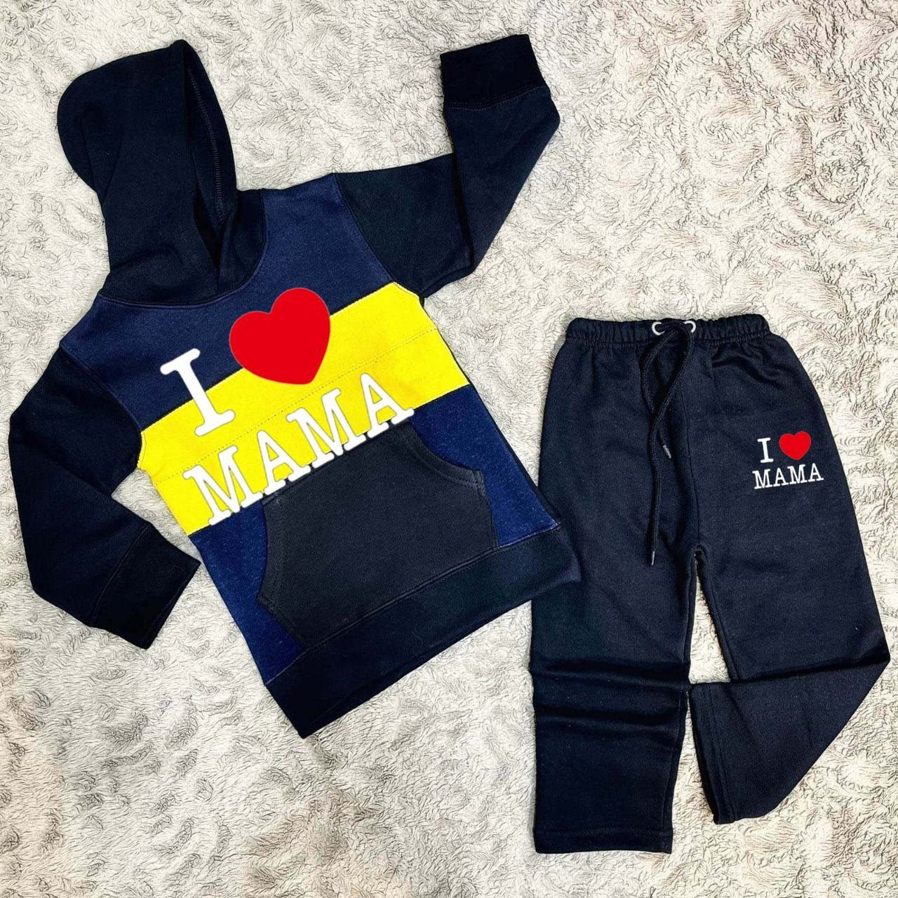 Kids I Love Mama Pull Over Printed Pull-Over Hoodie Style Track-Suit.