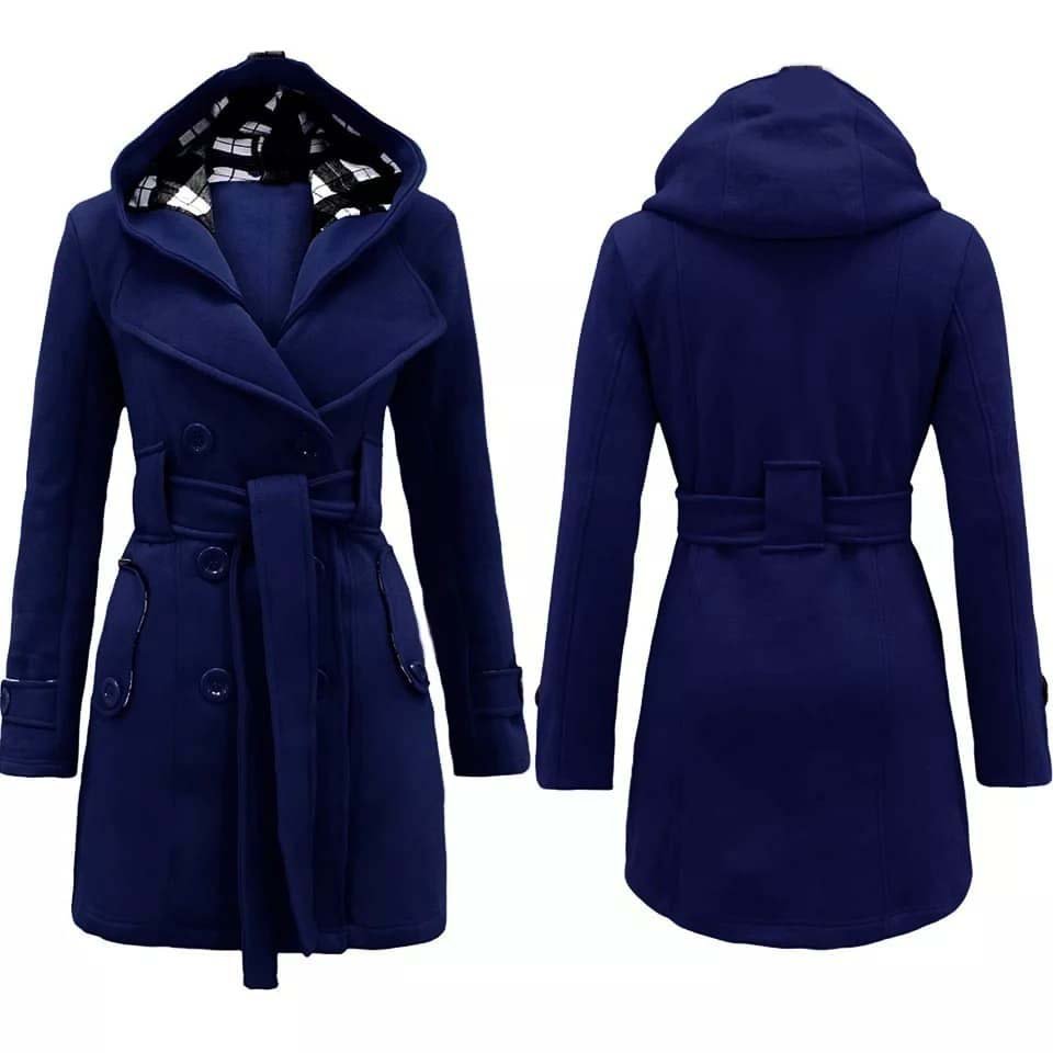 Check Style Hooded Winter Trench Coat.