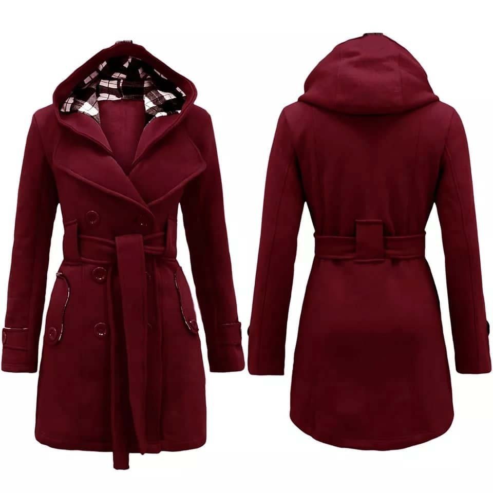 Check Style Hooded Winter Trench Coat.