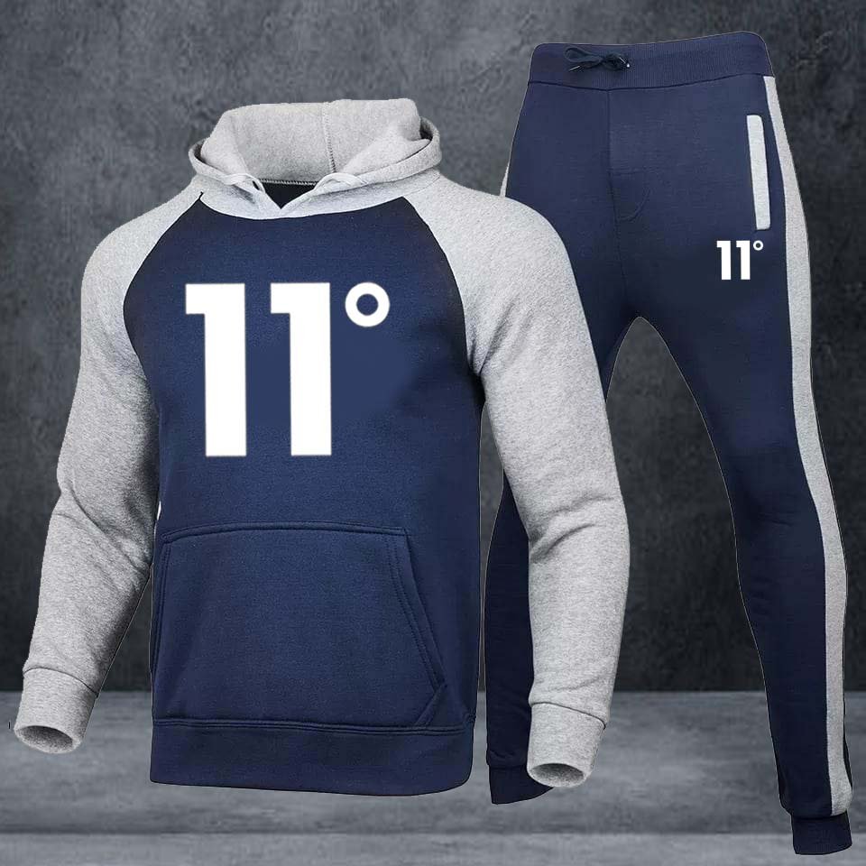 11-Degree Contrast Sleeves Hoodie Style 2-Pcs Winter Tracksuit.