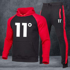 11-Degree Contrast Sleeves Hoodie Style 2-Pcs Winter Tracksuit.