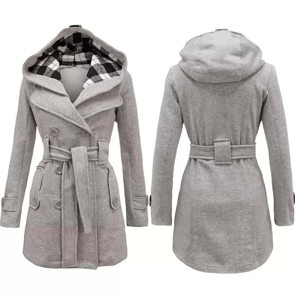 Check Style Hooded Winter Trench Coat.