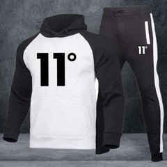 11-Degree Contrast Sleeves Hoodie Style 2-Pcs Winter Tracksuit.