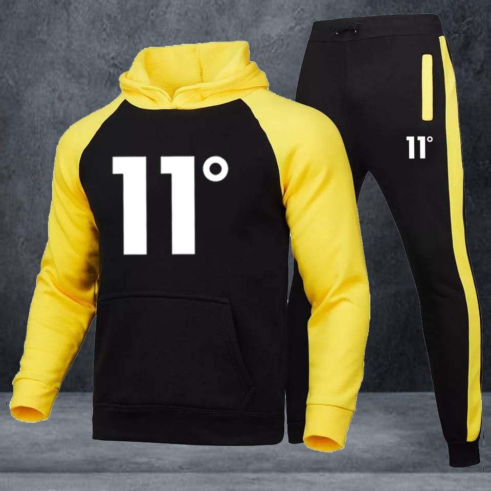 11-Degree Contrast Sleeves Hoodie Style 2-Pcs Winter Tracksuit.