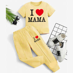 I Love MAMA Kids Trouser Pintex Style 2-Pcs Summer Suit. (HTS+TR)