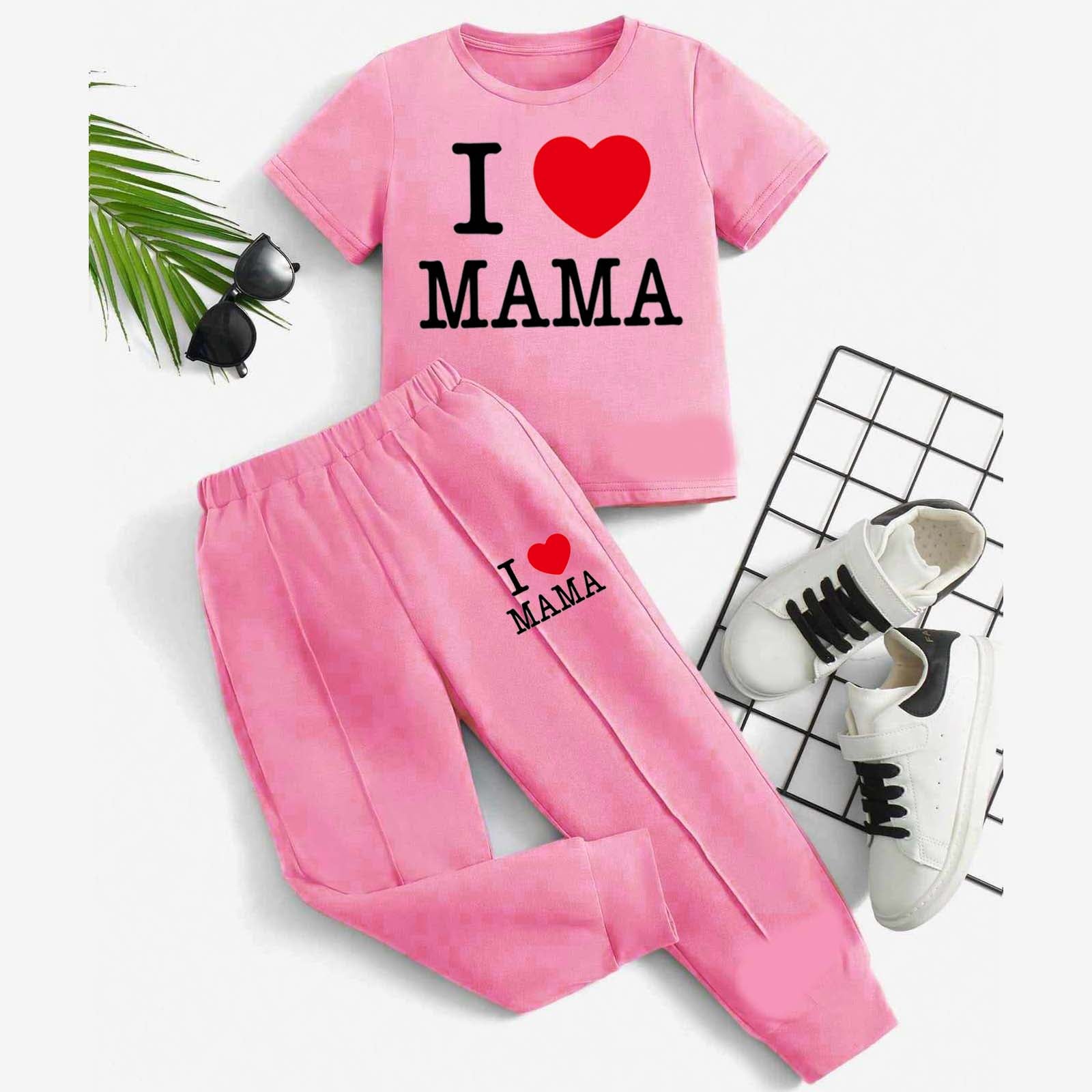 I Love MAMA Kids Trouser Pintex Style 2-Pcs Summer Suit. (HTS+TR)