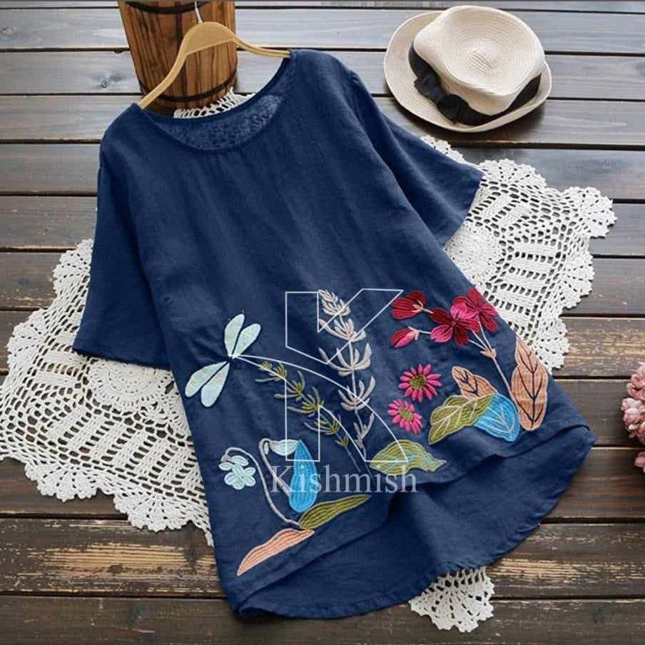 Denim Flower Embroidery Short Top For Winter's D-1.