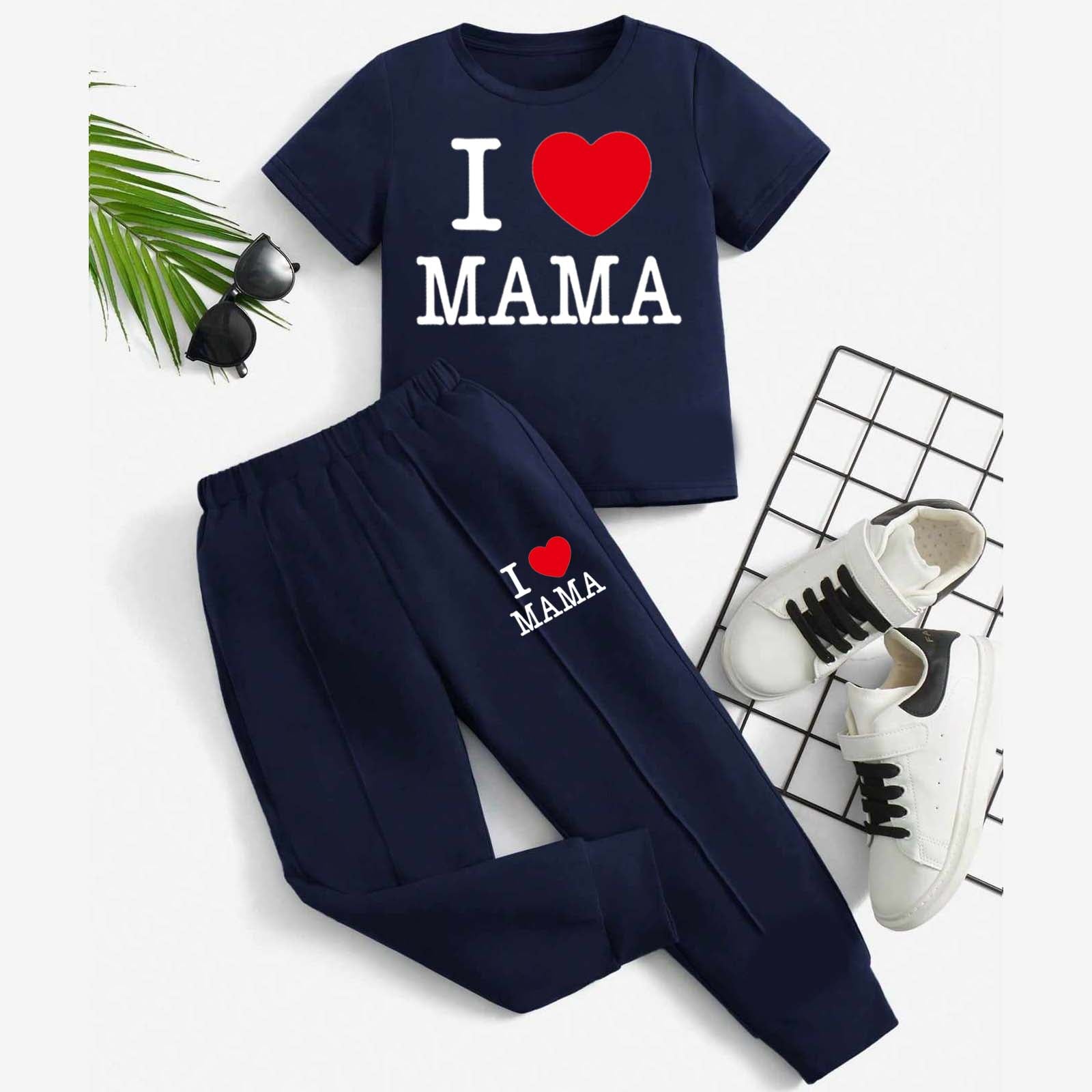 I Love MAMA Kids Trouser Pintex Style 2-Pcs Summer Suit. (HTS+TR)