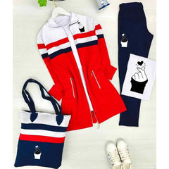 Chutki Printed 4-Pcs Stripe Style Long Winter Tracksuit For Her.