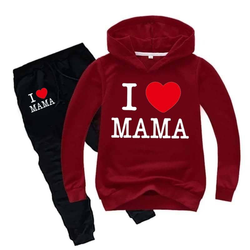 I Love MAMA Kids Hoodie Style Winter Tracksuit