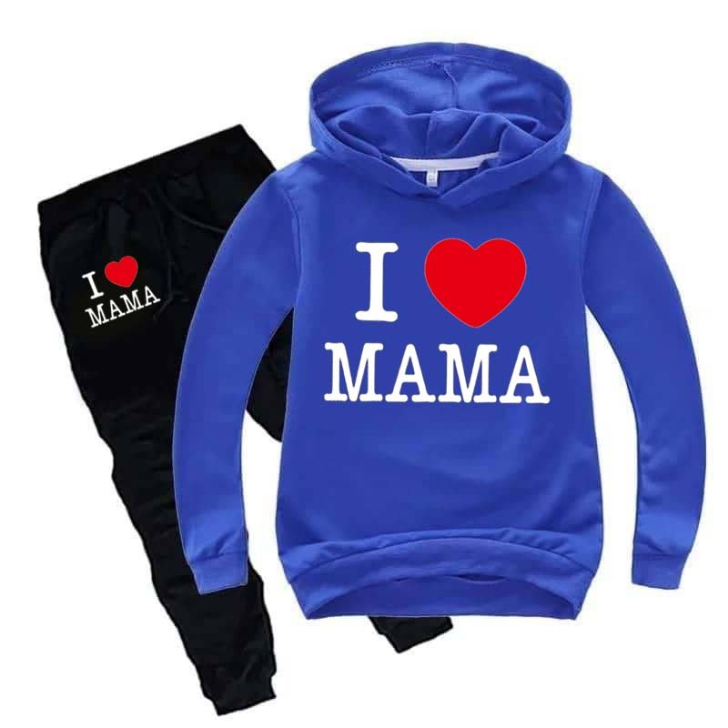 I Love MAMA Kids Hoodie Style Winter Tracksuit