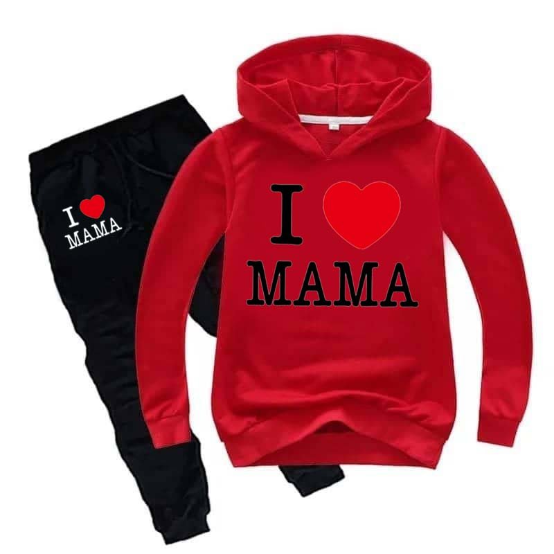 I Love MAMA Kids Hoodie Style Winter Tracksuit