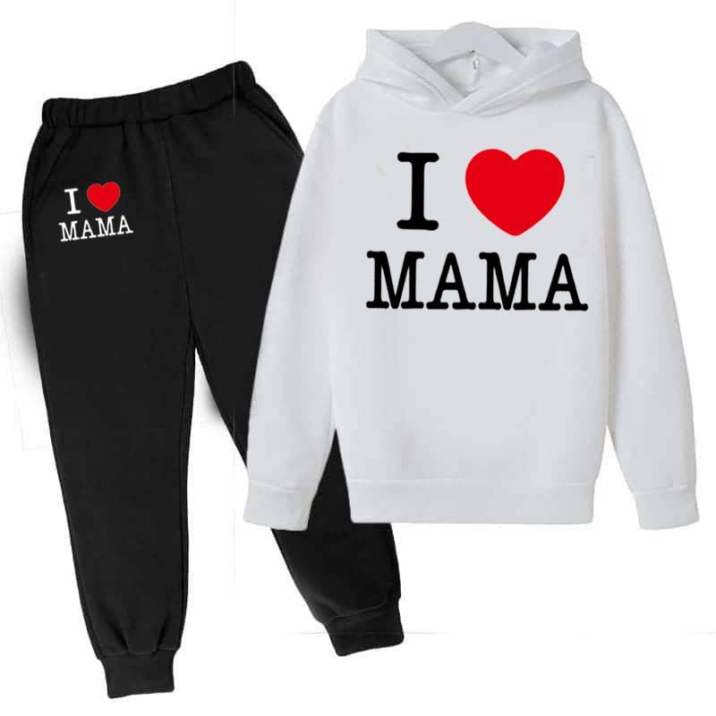 I Love MAMA Kids Hoodie Style Winter Tracksuit