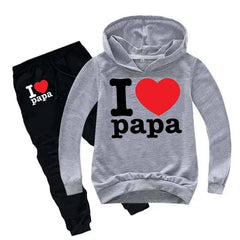 I Love PAPA Kids Hoodie Style Winter Tracksuit