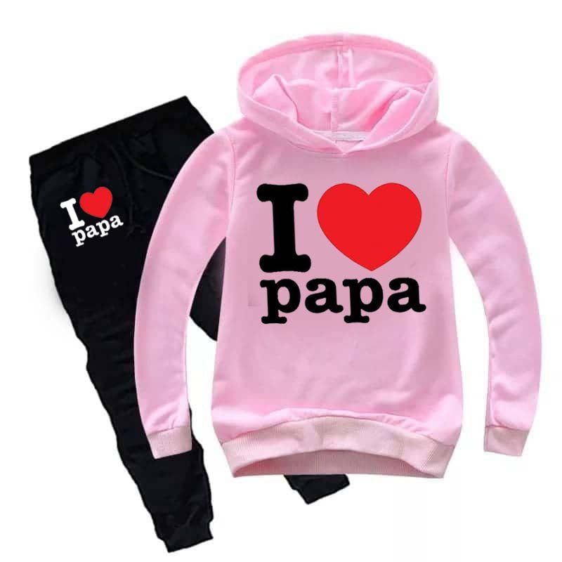 I Love PAPA Kids Hoodie Style Winter Tracksuit