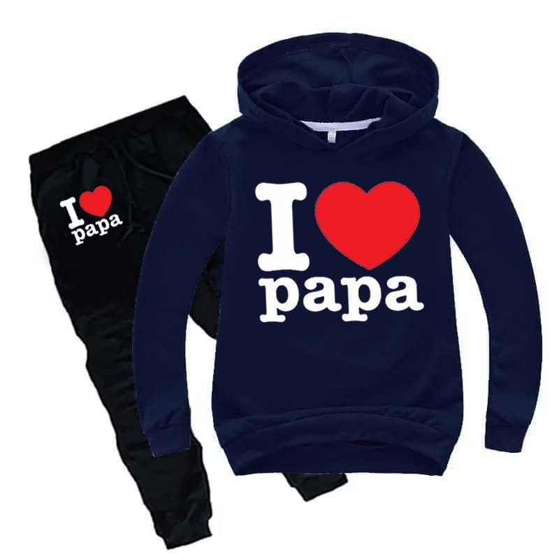 I Love PAPA Kids Hoodie Style Winter Tracksuit