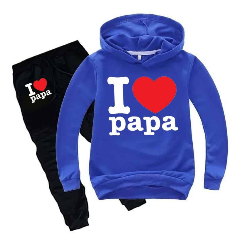 I Love PAPA Kids Hoodie Style Winter Tracksuit