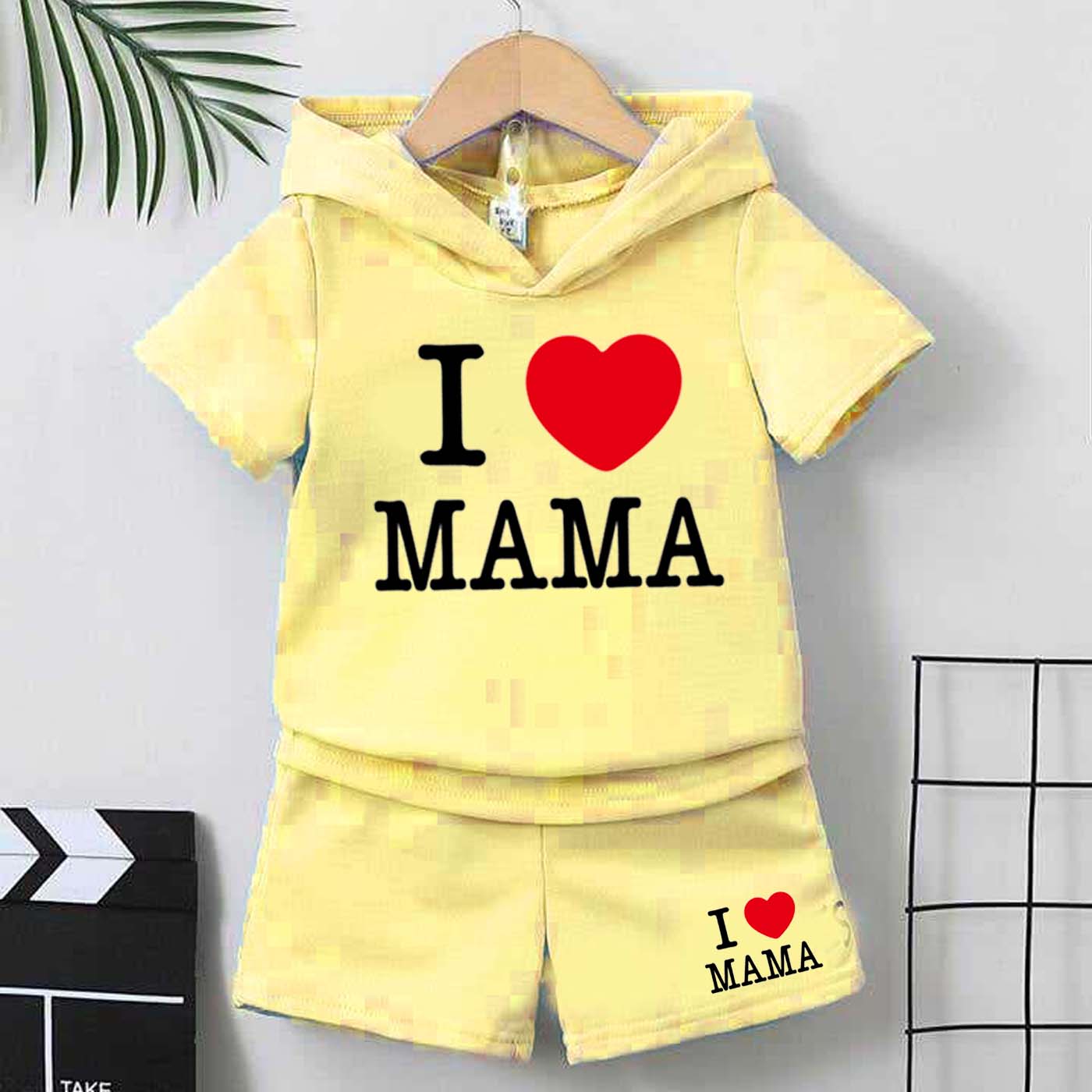 I Love MAMA Kids Hooded Style 2-Pcs Summer Suit. (HOTS+SH)