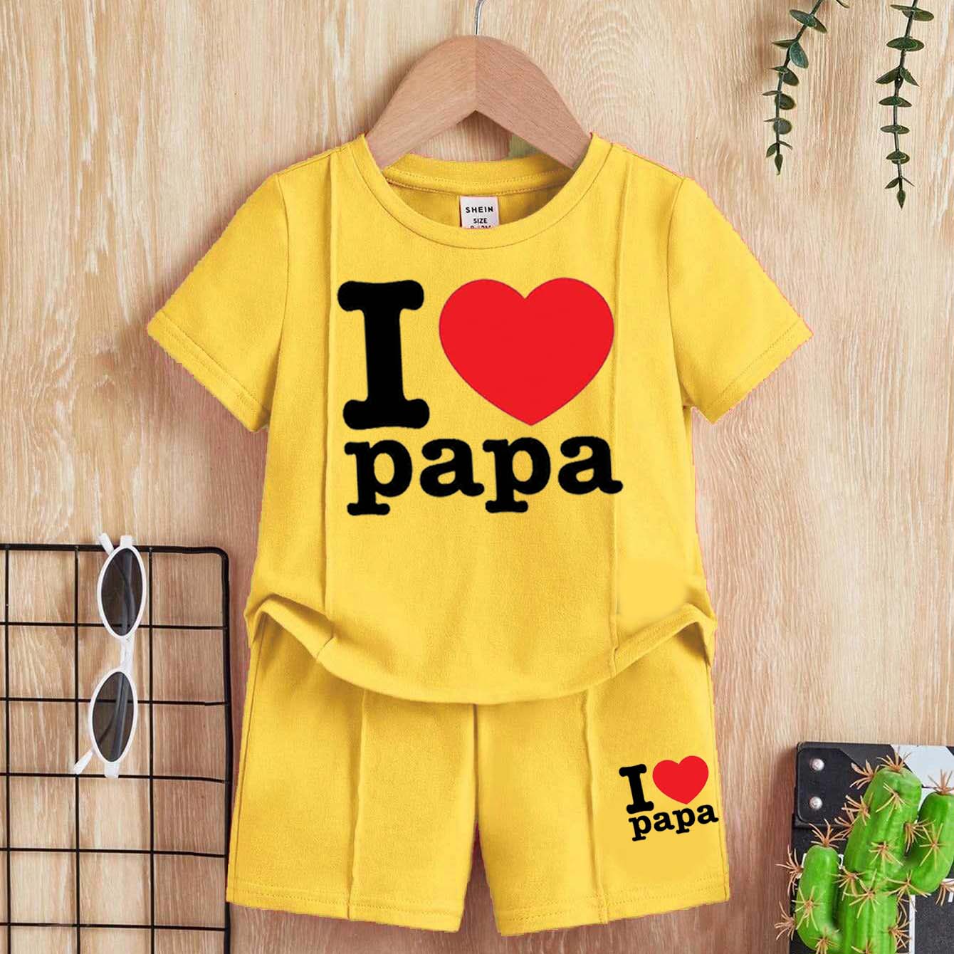 I Love PAPA Kids Pintex Style 2-Pcs Summer Suit. (HTS+SH)