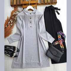 Long Button Hoodie Style 2-Pcs Winter Tracksuit For Her.