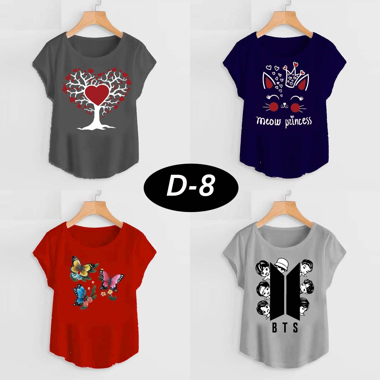 Bundle Of 4 Funky Cap-Sleeve Printed Tshirt's For Her.