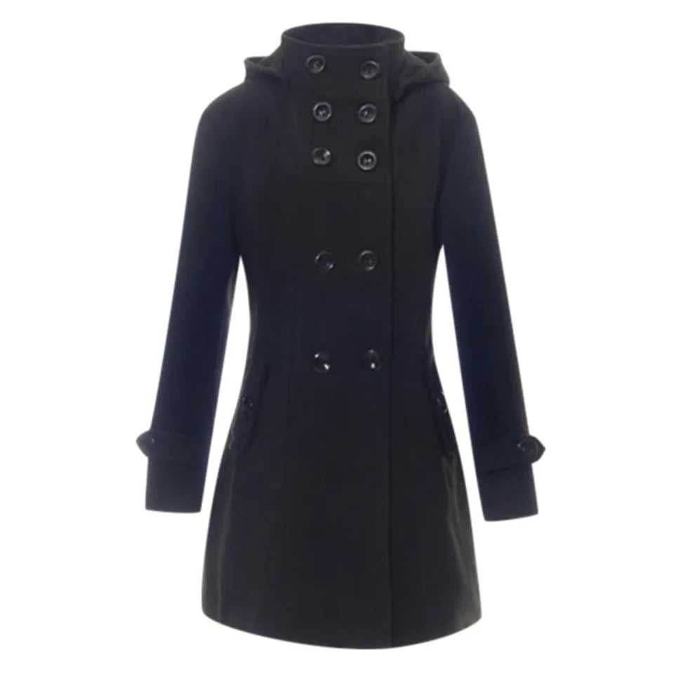 6-Button Hooded Style Casual Winter Fleece Coat For Her.