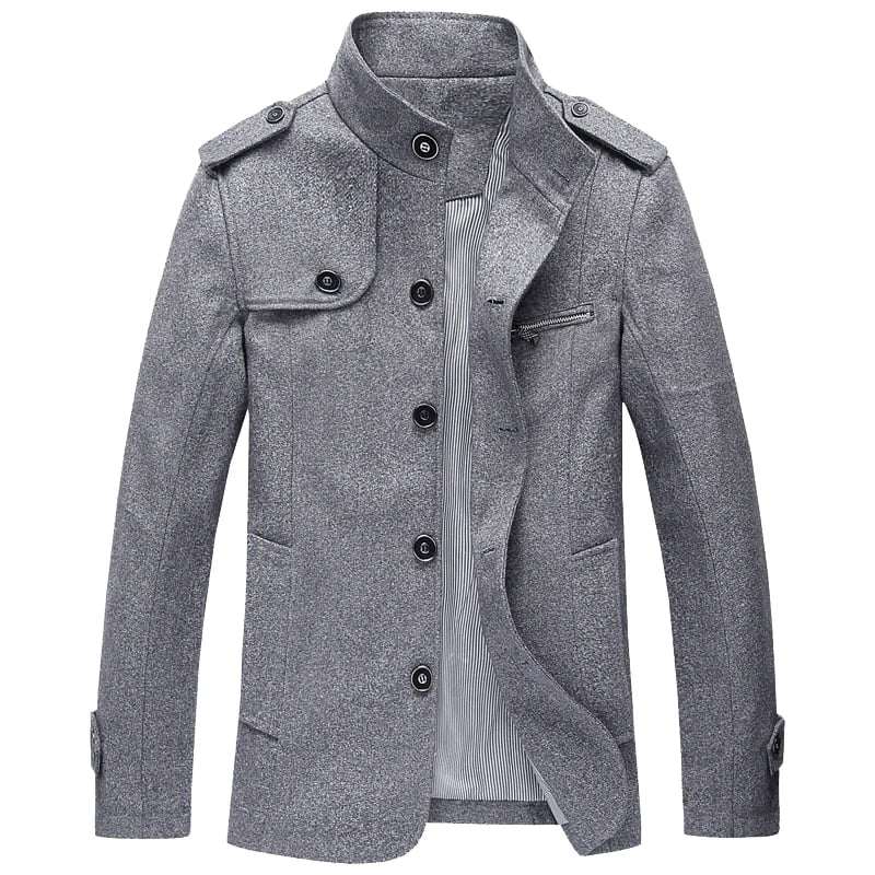 Grey Button Style Casual Winter Fleece Coat D-4.