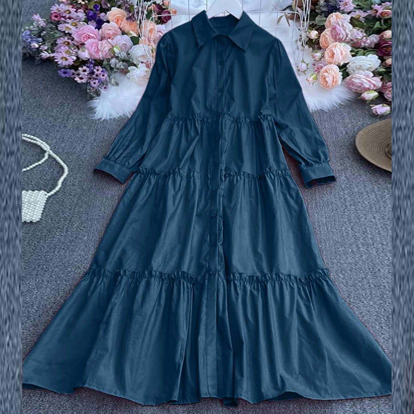 Frill Style Western Patch-Work Long Frock.