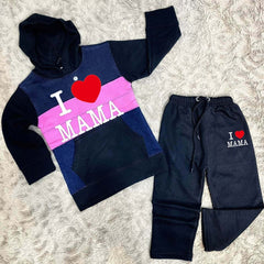 Kids I Love Mama Pull Over Printed Pull-Over Hoodie Style Track-Suit.