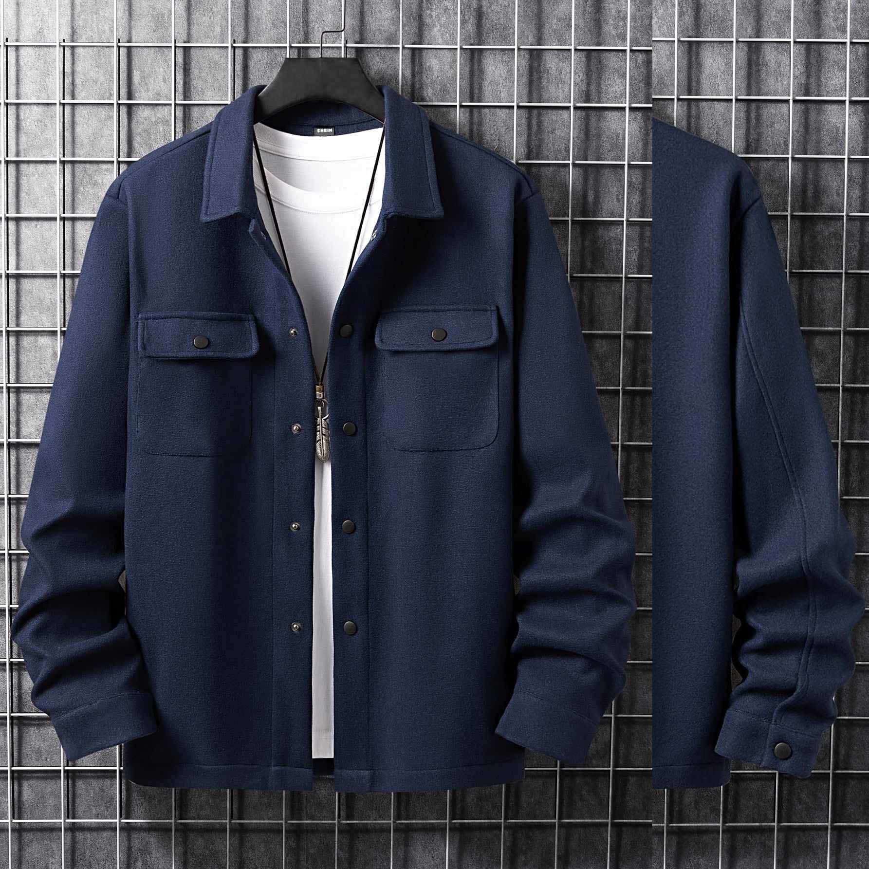 Double Pocket Collar Style Casual Fleece Winter Button Jacket D-3.