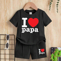 I Love PAPA Kids Pintex Style 2-Pcs Summer Suit. (HTS+SH)