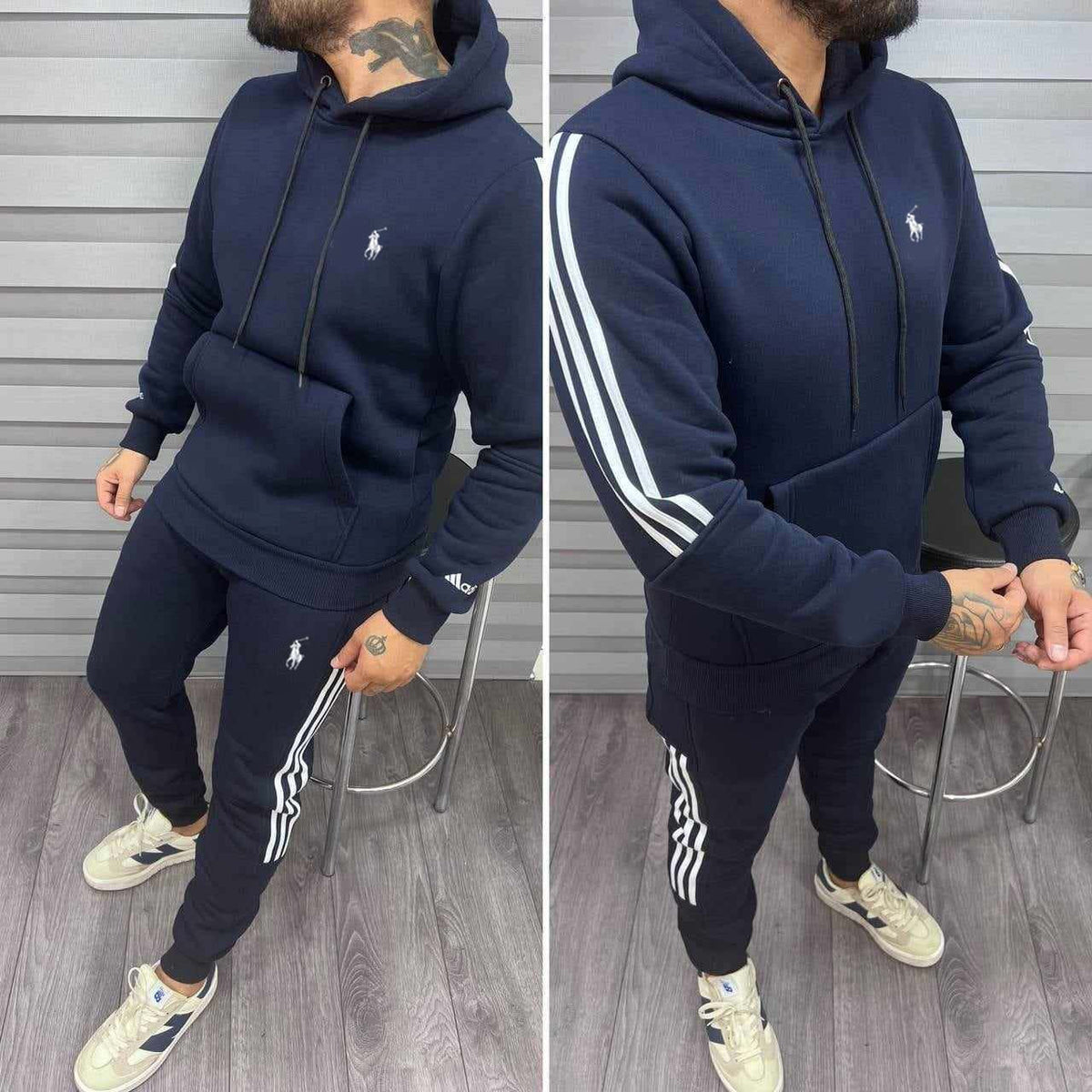 RL Casual Striped Hoodie Style 2-Pcs Winter Tracksuit. MWTS-503