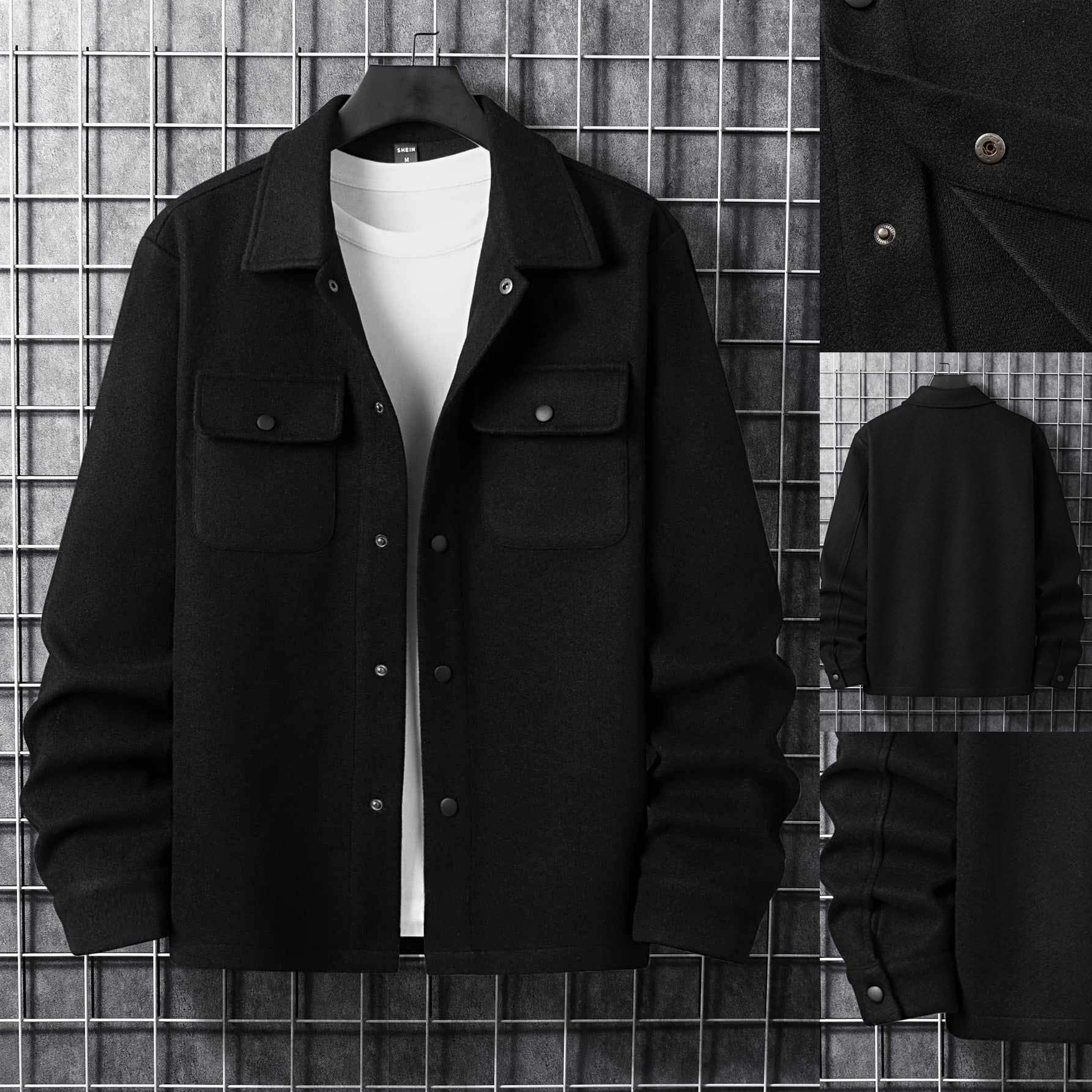 Double Pocket Collar Style Casual Fleece Winter Button Jacket D-3.