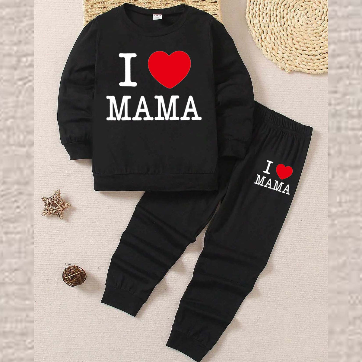 I Love MAMA Kids Sweat Style 2-Pcs Summer Suit. (FTS+TR)