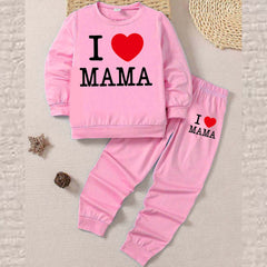 I Love MAMA Kids Sweat Style 2-Pcs Summer Suit. (FTS+TR)