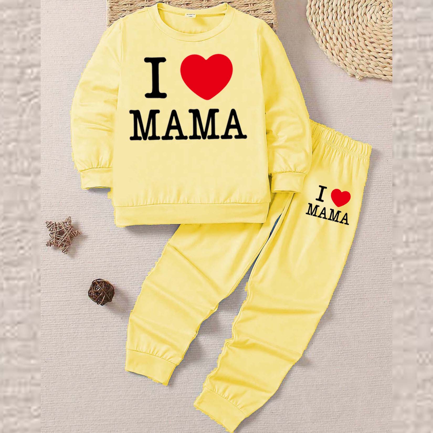 I Love MAMA Kids Sweat Style 2-Pcs Summer Suit. (FTS+TR)