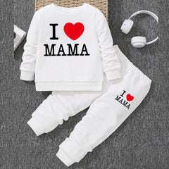 I Love MAMA Kids Sweat Style 2-Pcs Summer Suit. (FTS+TR)