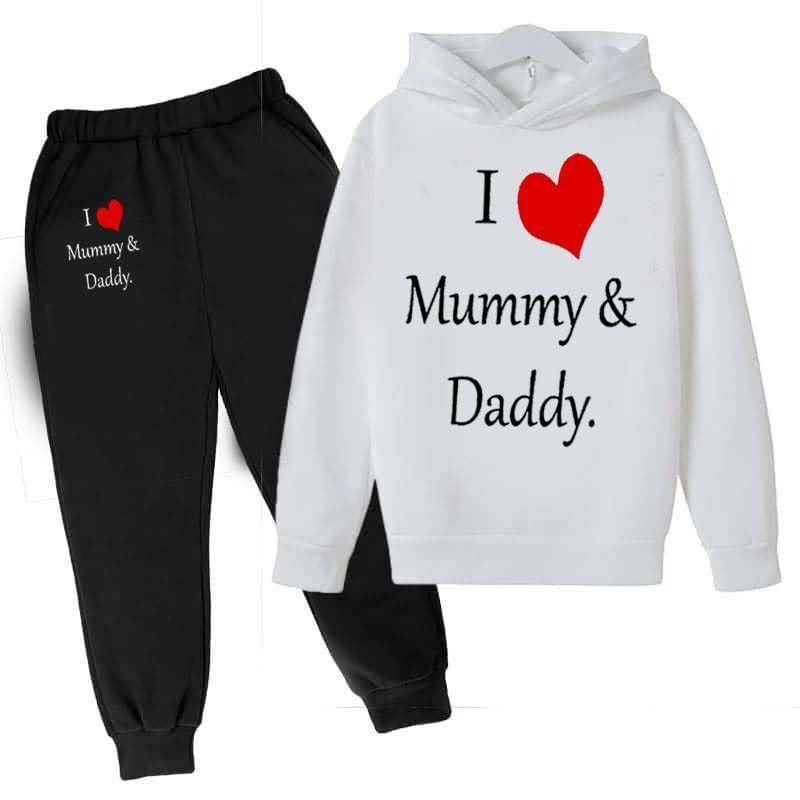 Kids I love Mummy and Daddy Printed Hoodie Style Track-Suit.