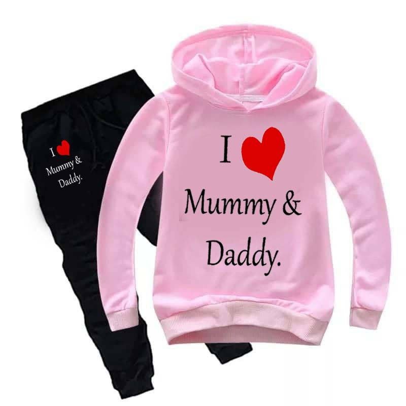 Kids I love Mummy and Daddy Printed Hoodie Style Track-Suit.