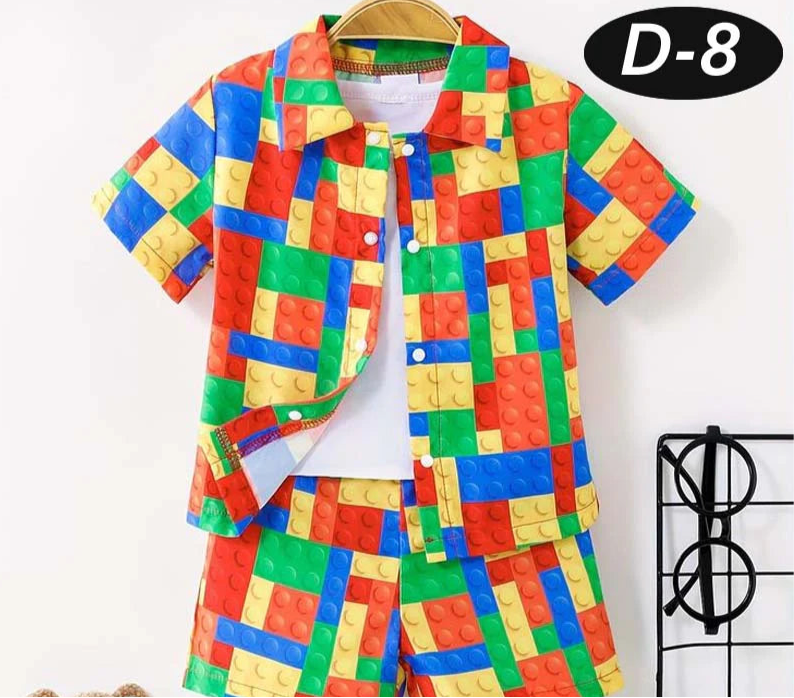 All-Over 3D Printed 2-Pcs Summer Suit For Kids.