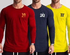 Bundle Of 3 O-Neck Full-Sleeve Round-Hem PL-Printed Summer Tshirt's.