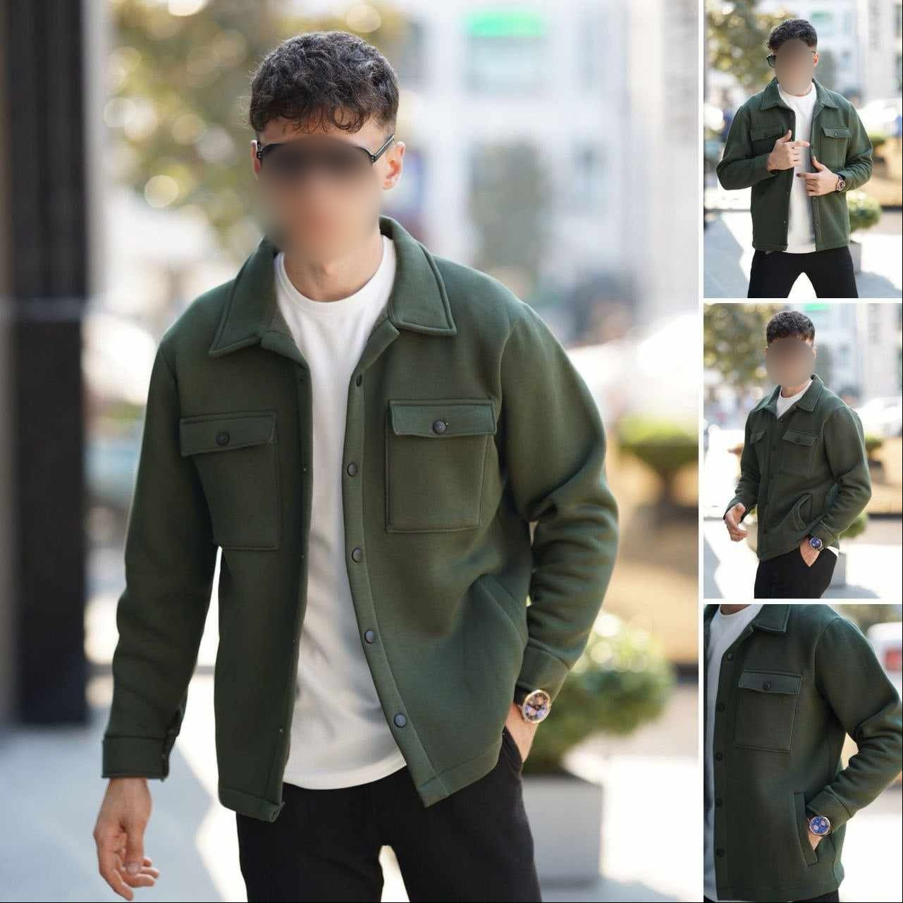 4-Pocket Collar Style Casual Fleece Winter Button Jacket D-2.