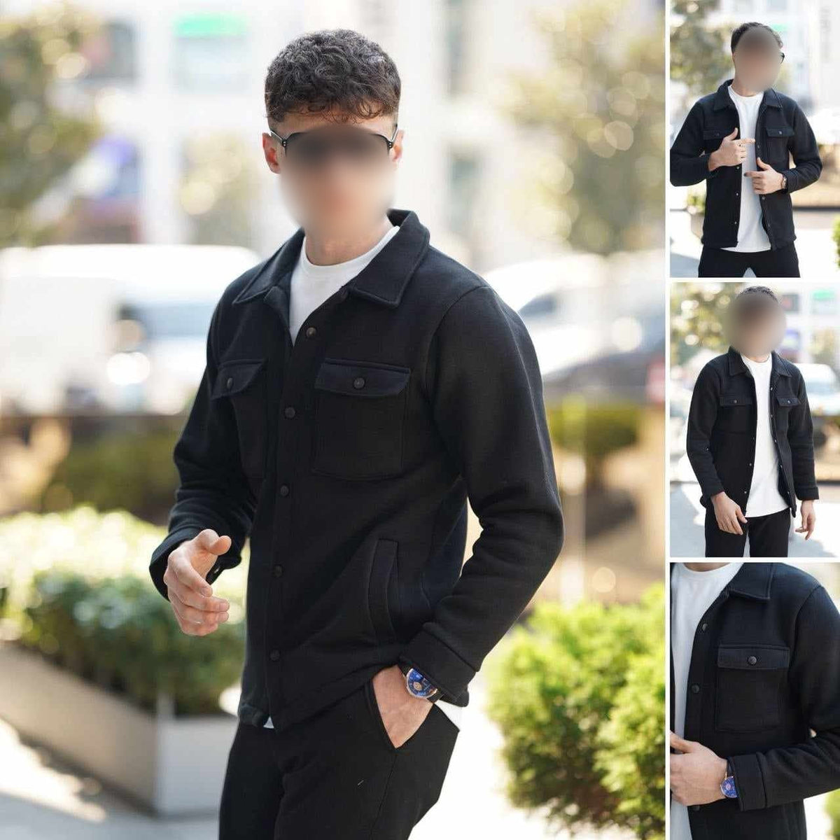 4-Pocket Collar Style Casual Fleece Winter Button Jacket D-2.