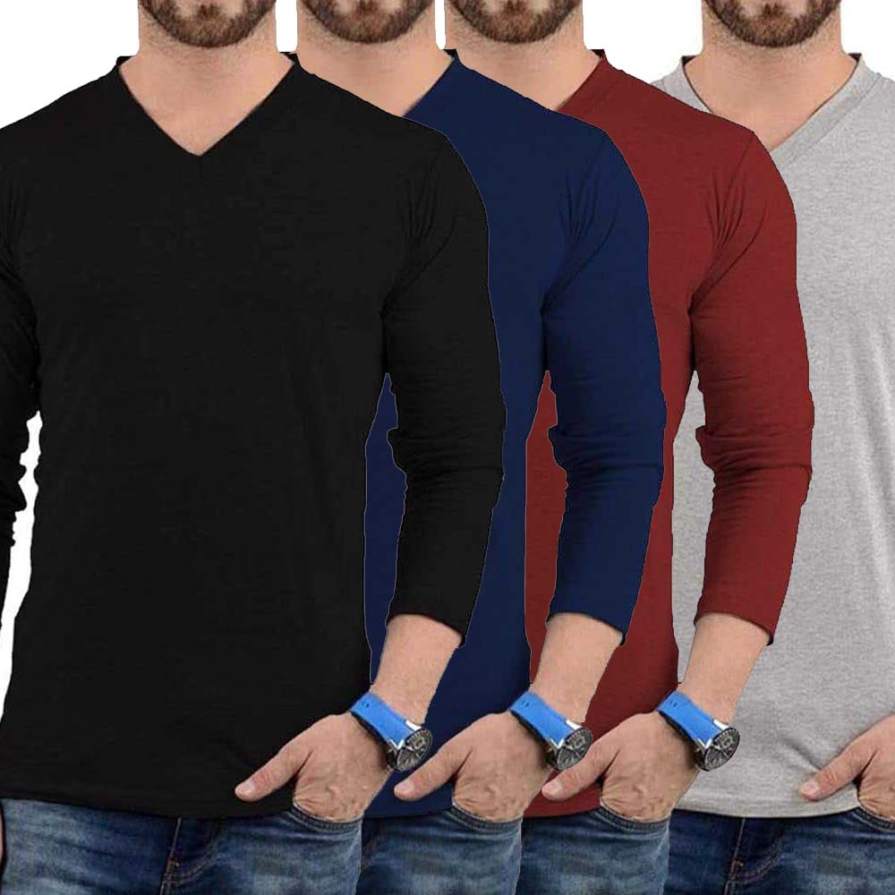 Bundle Of 4 V-Neck Full-Sleeve Summer Tshirt's.