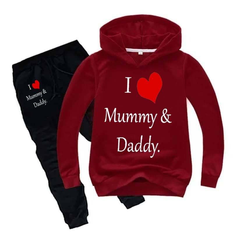 Kids I love Mummy and Daddy Printed Hoodie Style Track-Suit.