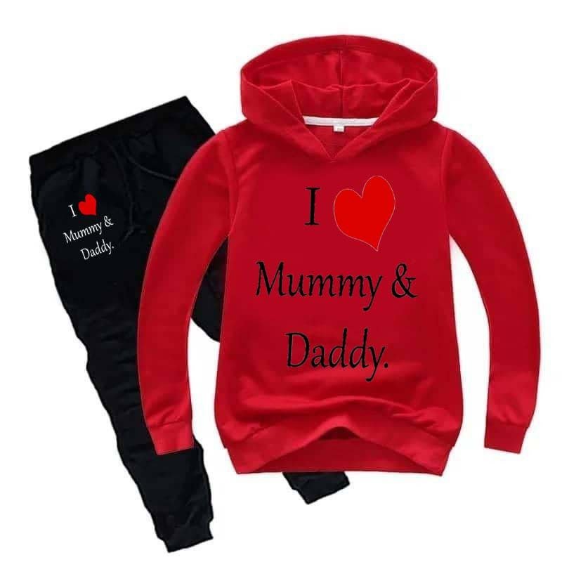 Kids I love Mummy and Daddy Printed Hoodie Style Track-Suit.