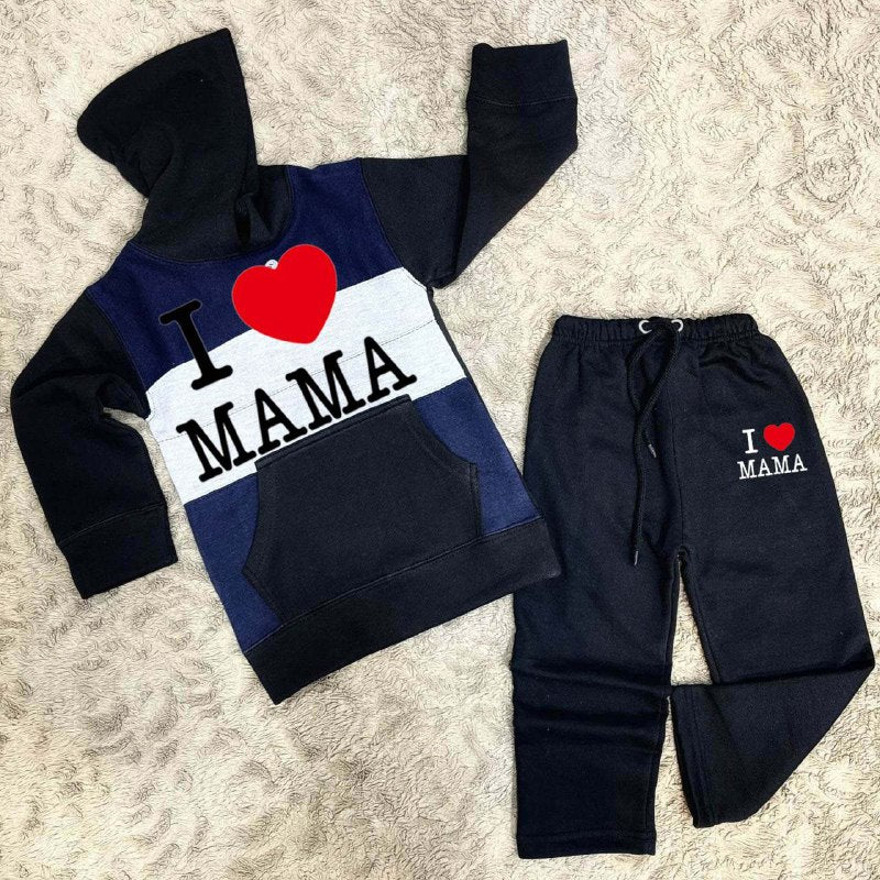 Kids I Love Mama Pull Over Printed Pull-Over Hoodie Style Track-Suit.