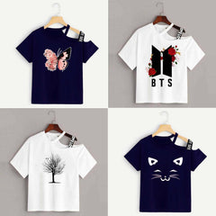 Bundle Of 4 Shoulder-Drop Short-Length Printed Tee.