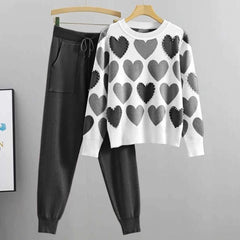 Heart Printed Pearls Work Premium Quality Winter 2-Pcs Tracksuit For Her. WWTS-10